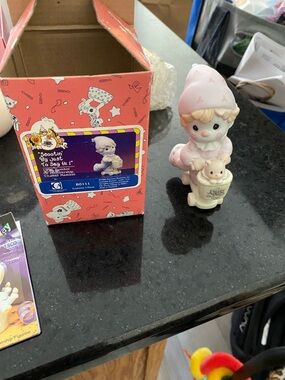 Precious Moments Pink and Cream Child clown on Scooter Figurine birthday club